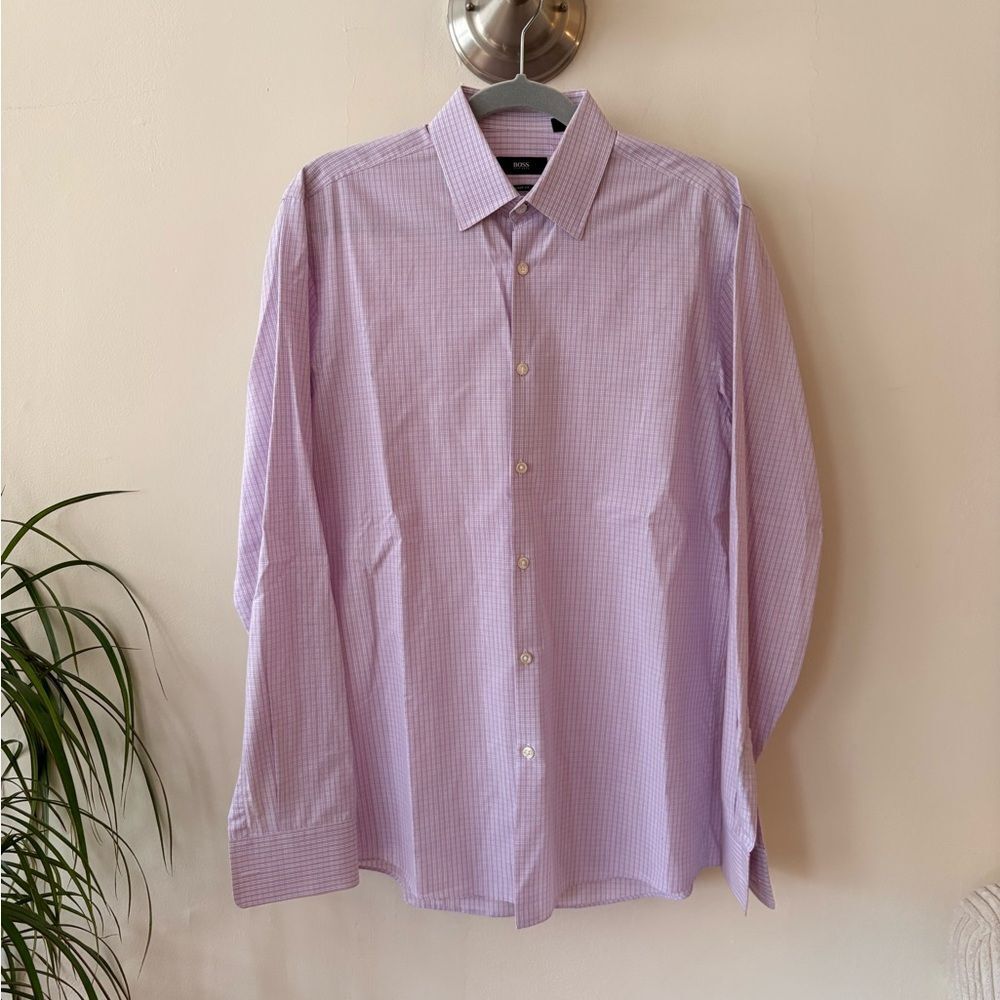 Hugo Boss Lavender Checkered Dress Shirt